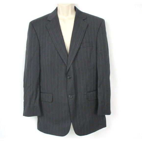 Jos A Bank Wool Blazer Sport Coat Mens 42R 2-Button Gray Pinstripe 31" Long - Picture 1 of 12